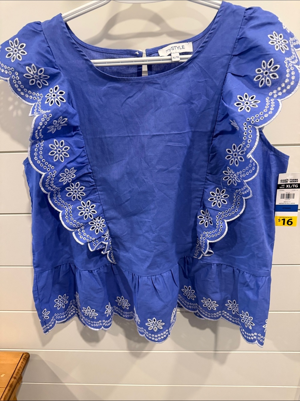 Blue Embroidered Eyelet Ruffle Tank - Picture 4 of 6